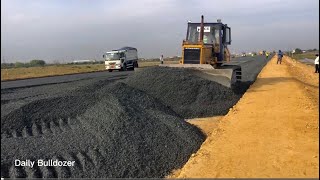 Road Construction !! Bulldozer Pushing Gravel and Grading Making a New Road