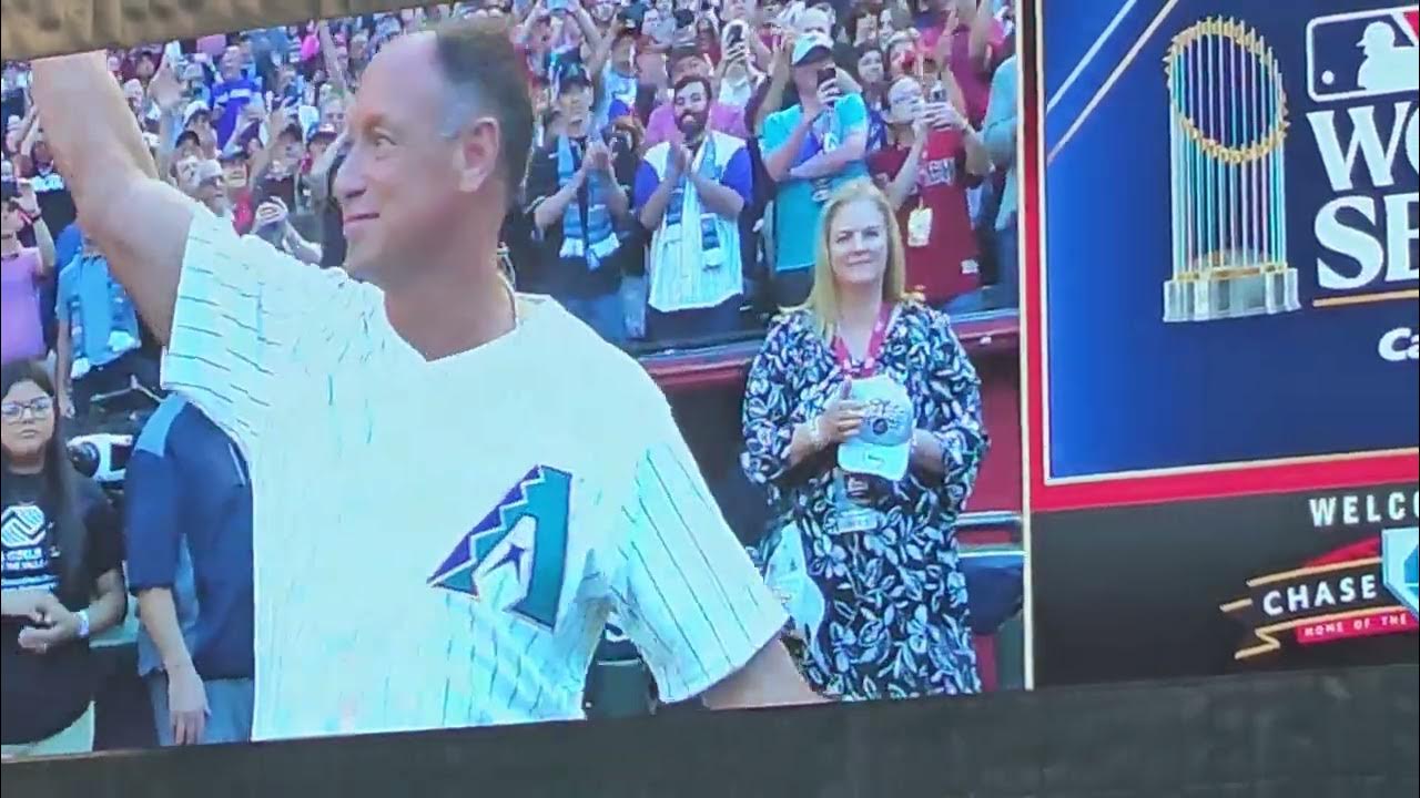 Luis Gonzalez and Randy Johnson Arizona Diamondbacks first pitch World