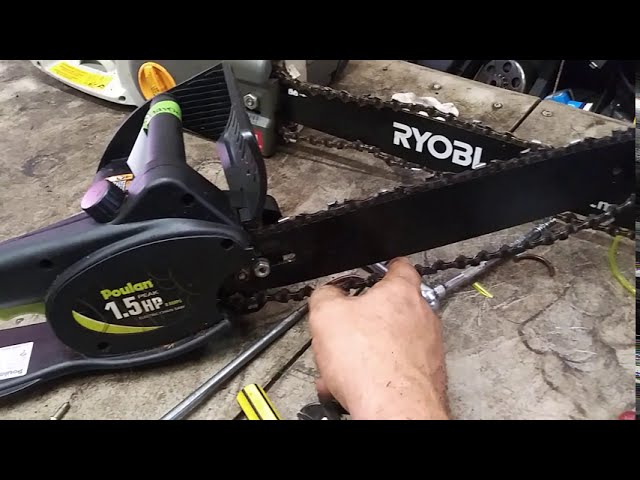 Poulan pln 1514 electric chainsaw adjustment. pln1514 adjustment. pln1514  tightening. - YouTube