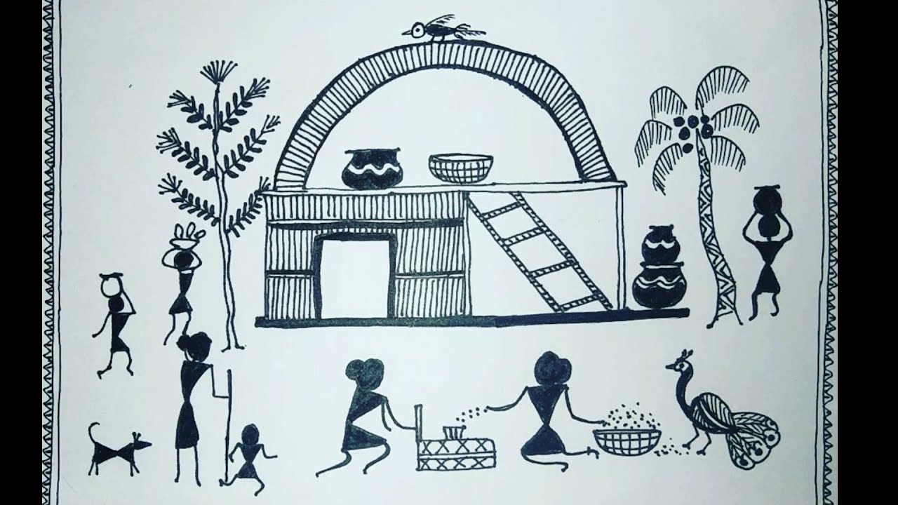 Warli Art Village Scene