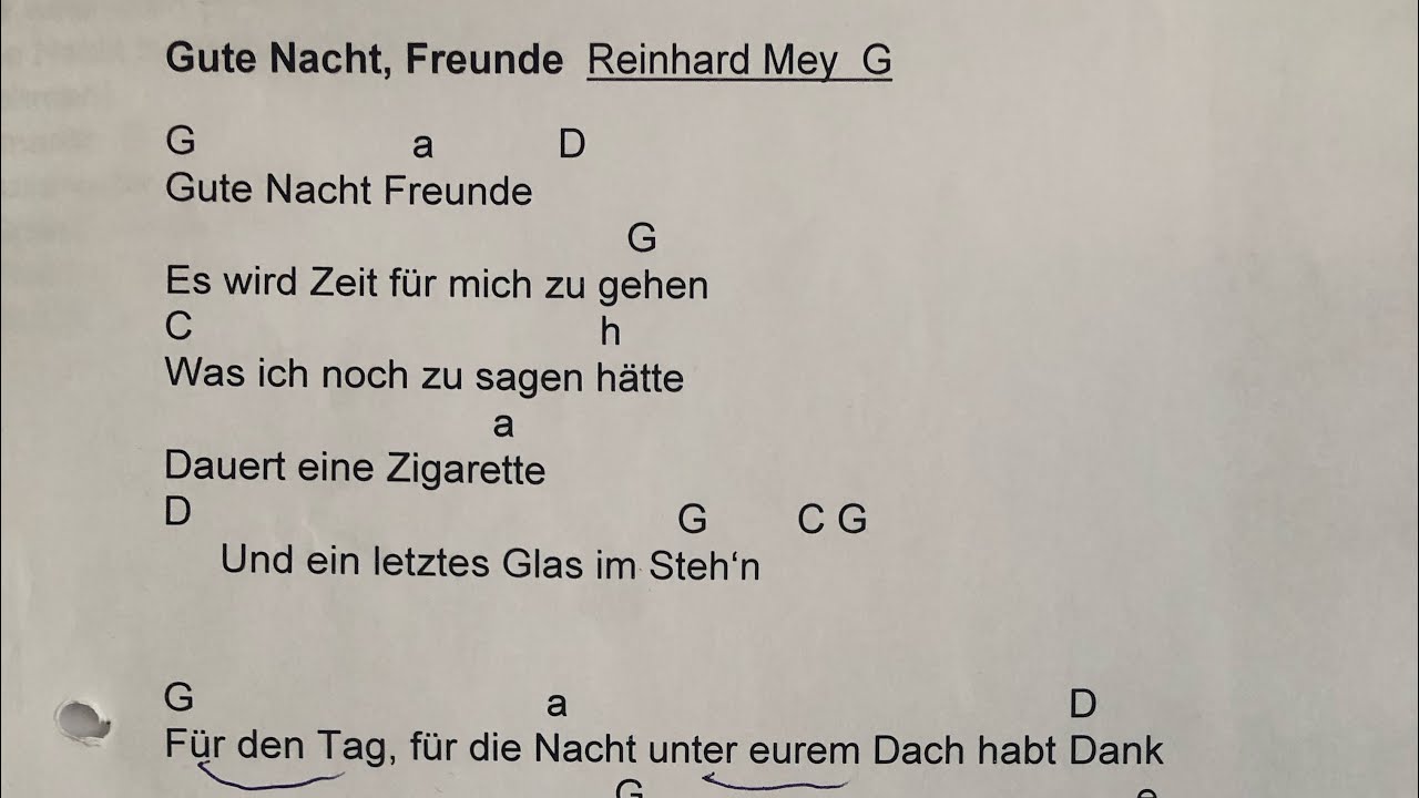 Gute Nacht Freunde Text Und Noten Gute Nacht, Freunde (Reinhard Mey) - YouTube