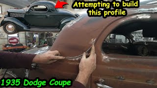 Fine tuning the roof line on the 1935 Dodge coupe.