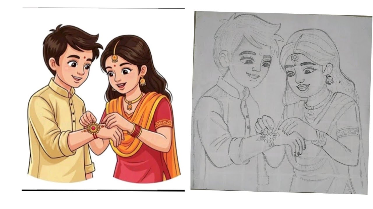 Raksha bandhan special drawing, brother  sister celebrate rakhi outline tutorial 😍