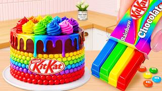 How To Make Miniature Rainbow KitKat Drip Cake 🌈 Melting Chocolate Layer Cake ASMR | Cute Mini Bakes