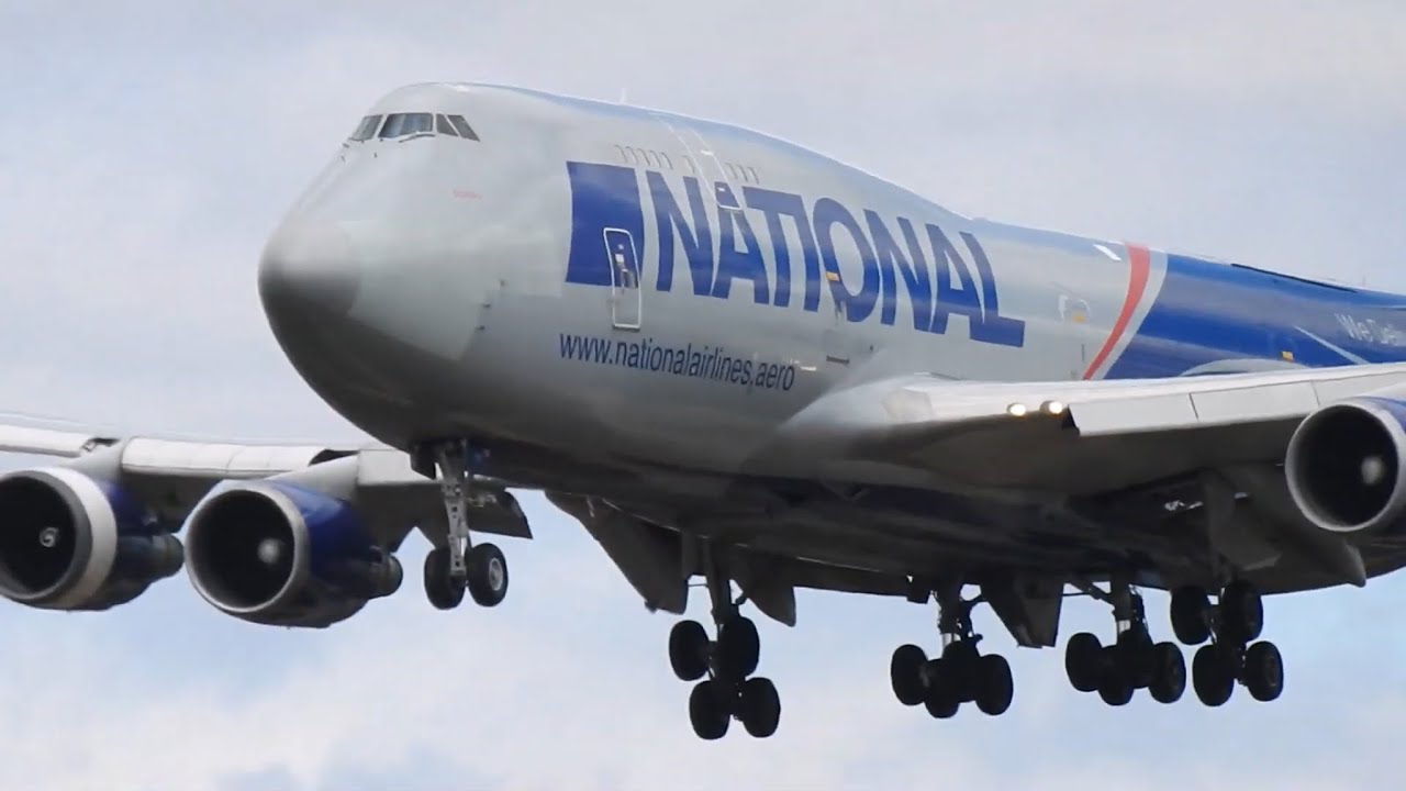 CLOSE UP 747 LANDING !!! | National Airlines 747-400F Landing Into