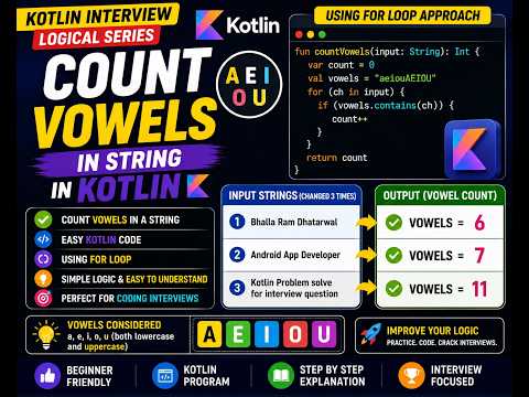 Count Vowels in String in Kotlin | Kotlin Coding Interview Question  #kotlin #job #interview #dsa