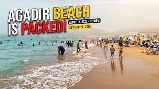 Agadir Beach Walking Tour Is Packed Today! 🌊🔥 | Swimmers, Waves & Summer Vibes – August 14, 2026