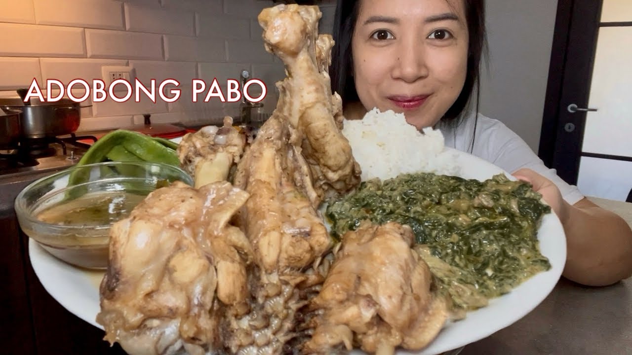 SPICY GINATAANG LAING AT ADOBONG PABO | PINOY FOODS MUKBANG