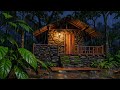 Rain on Stone Cabin Roof in Silent Forest | 10 Hours No Thunder | Calm Rain Sounds for Sleep