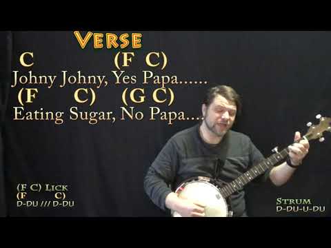 Johny Johny, Yes Papa - Banjo Cover Lesson In C With ChordsLyrics