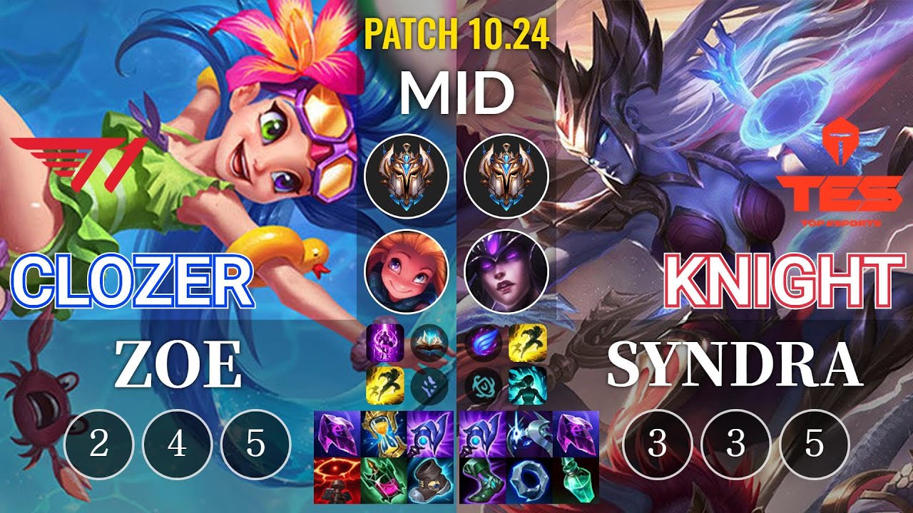 T1 Clozer Zoe vs TES knight Syndra Mid - KR Patch 10.24