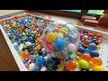 Rainbow marble run course using large transparent capsules, steps, and a bamboo wave device #ASMR