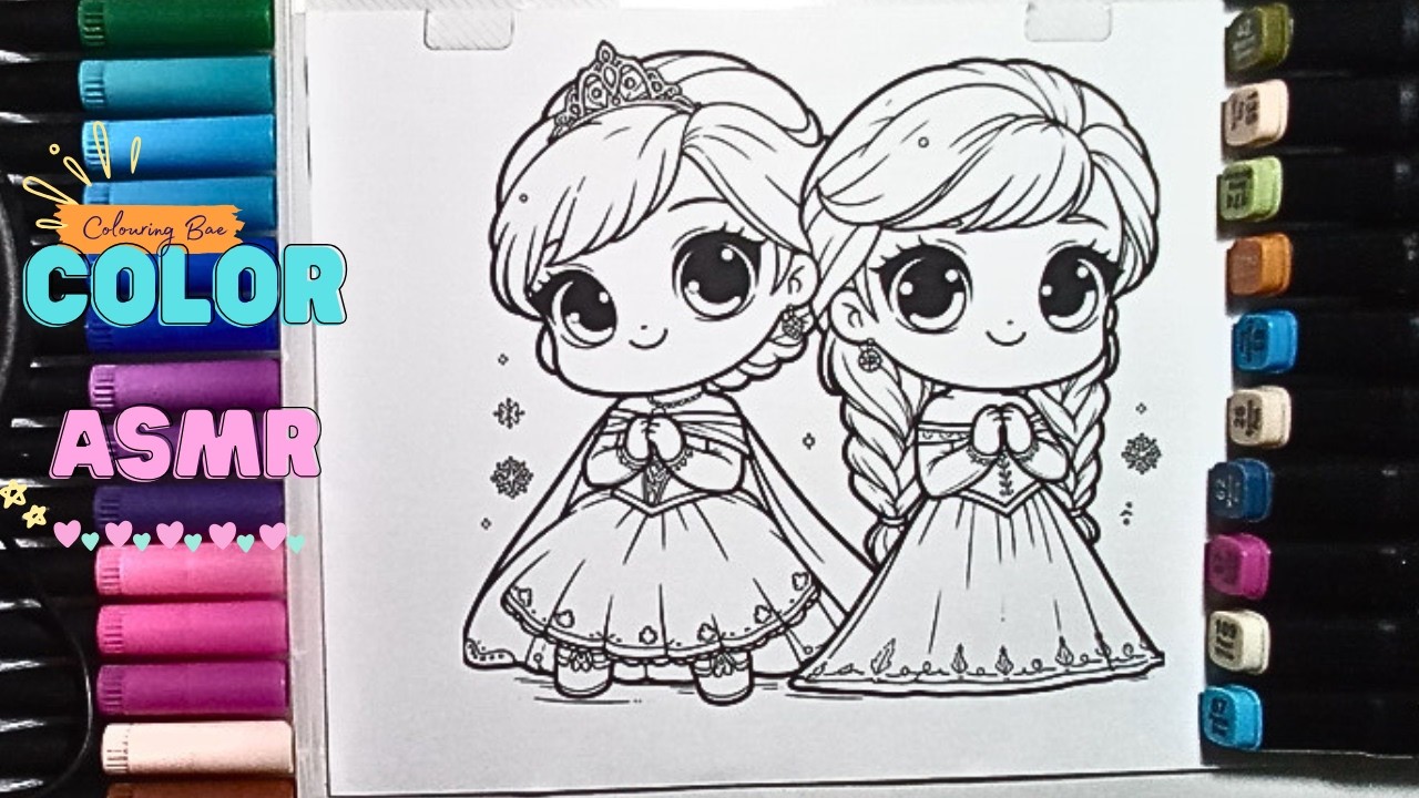 Cute Frozen Coloring ASMR👭 |Relaxing Elsa Anna cozy childhood |Colouring Bae