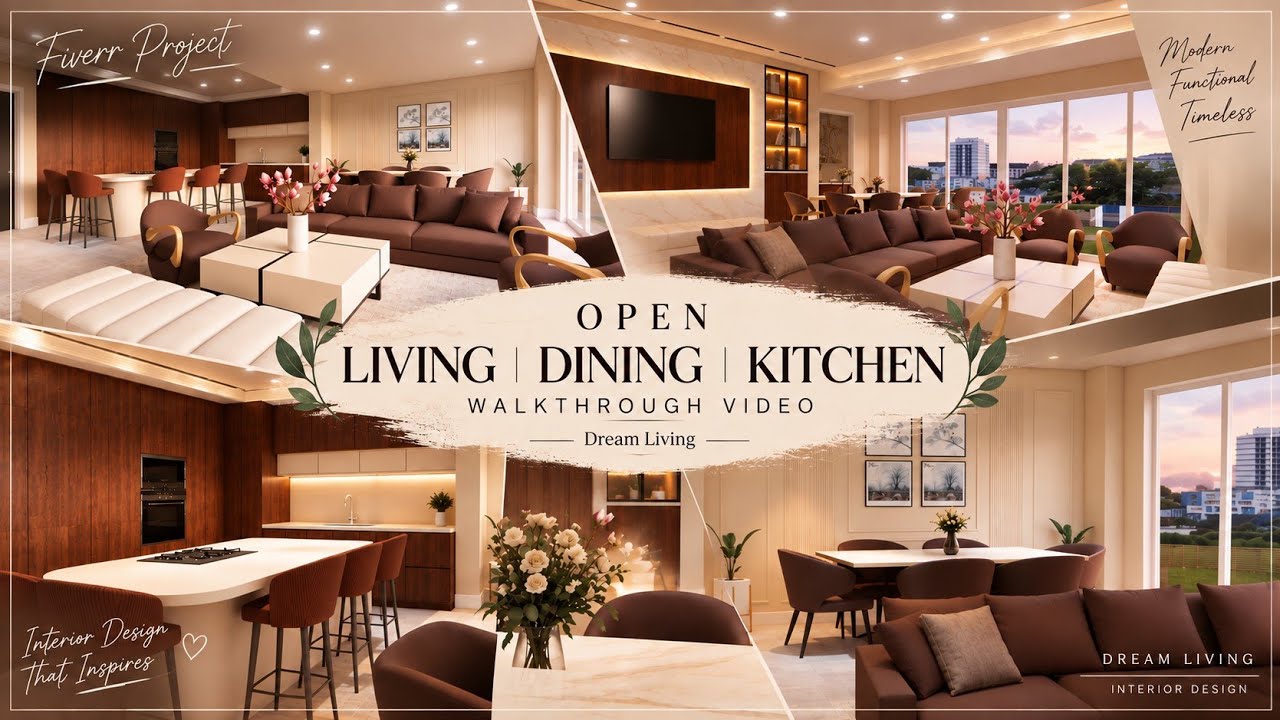 Step Inside this Modern Open Living, kitchen - Dining Concept🤍🌸 Fiverr ...