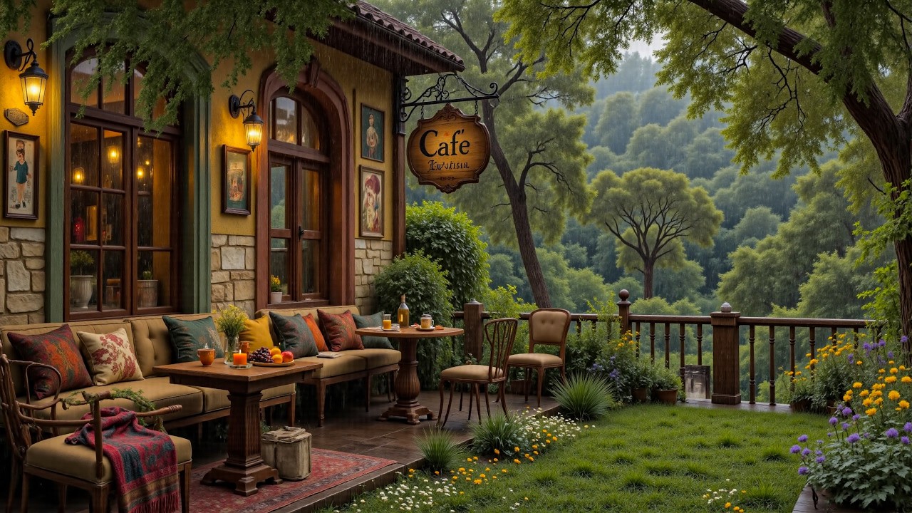 Vintage Italian Coffee Balcony | Summer Rain & Smooth Jazz Music to Stress-Relief and Studying