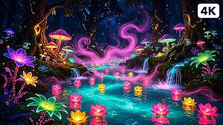 Magical Glowing Lotus River 🌸 Relaxing Piano Music & River Sounds for Deep Sleep & Study (4K) screenshot 3