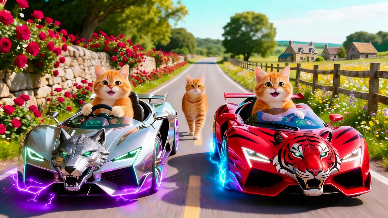 Mama Cat Didn’t Expect Her Kittens to Drive Tiger & Wolf Supercars Down the Flower Road 🐱🏎️🐯🐺