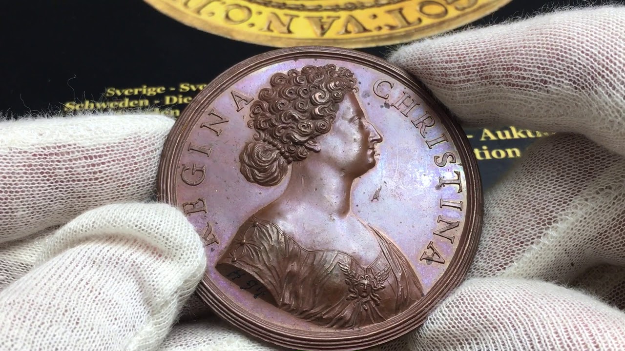 Sverige, Kristina (1632-1654), Bronsmedalj - Rom 1685 graverad av Giovanni  Battista Guglielmada