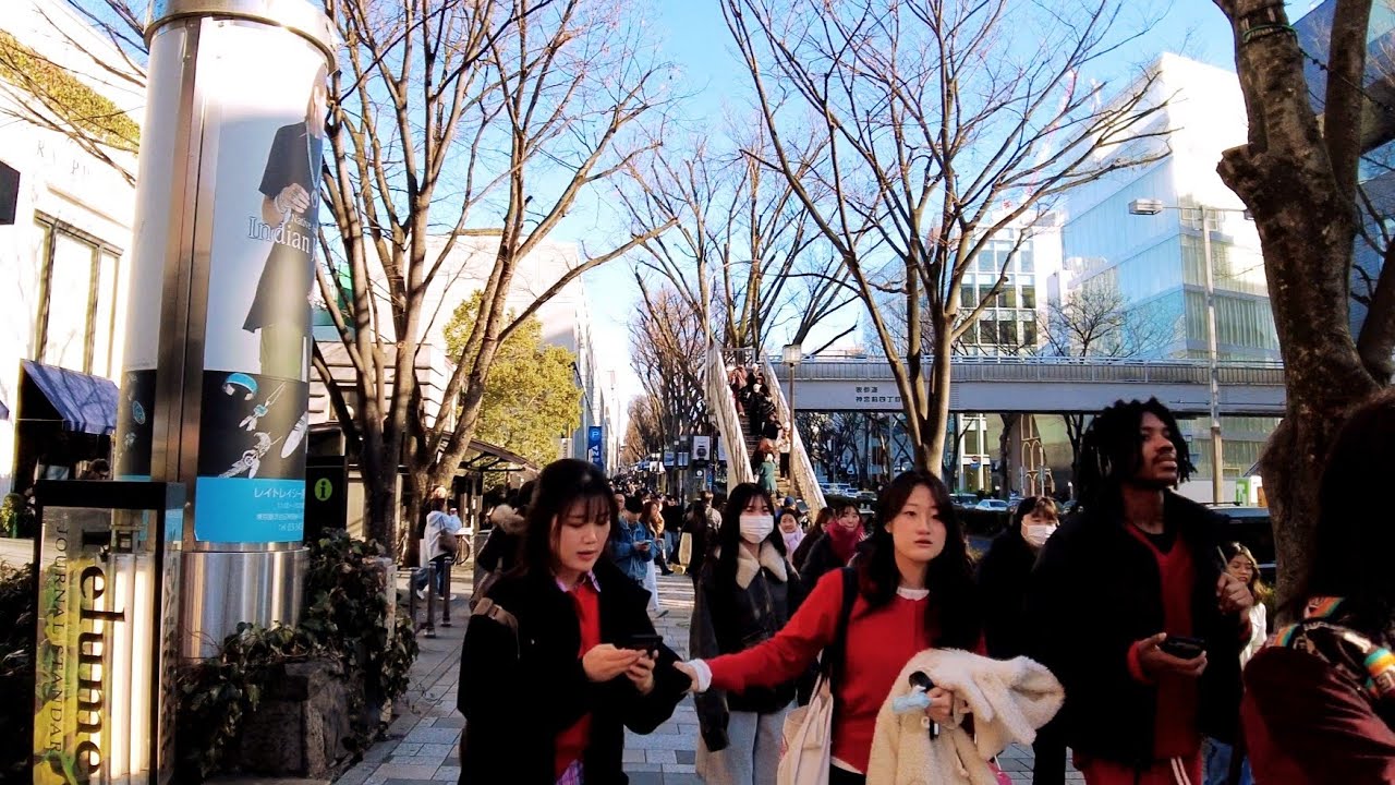 4K walking tour from Harajuku to Shibuya in the Sunny day. Tokyo, Japan. 