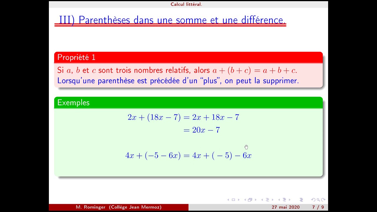 Exercice Sur Le Calcul Littéral 4ème