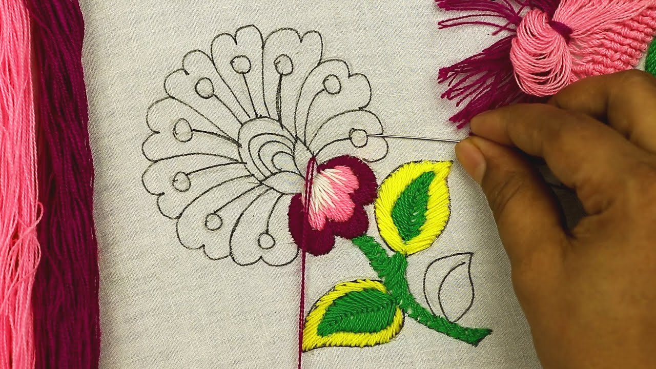 hand embroidery designs of a beautiful flower pattern with