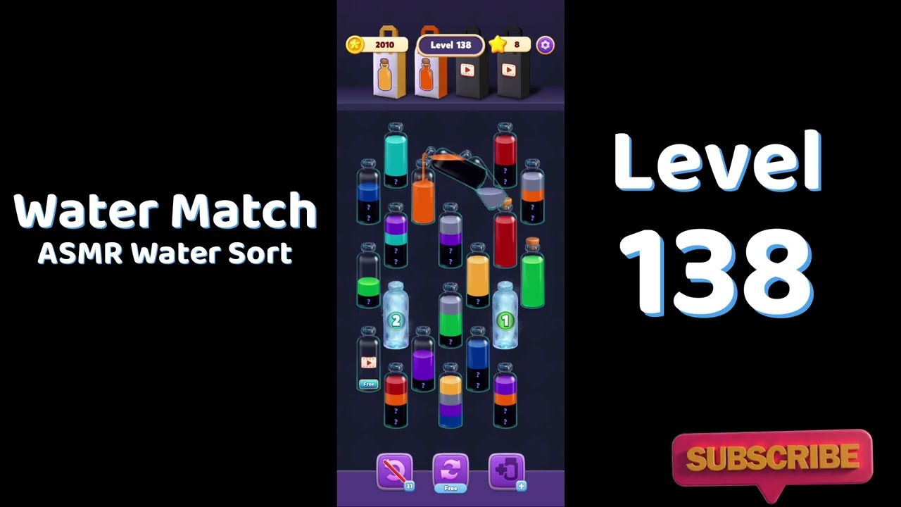 Water Match Level 138 Walkthrough 💧🎮 | Water Match ASMR Water Sort | Solutionguruji