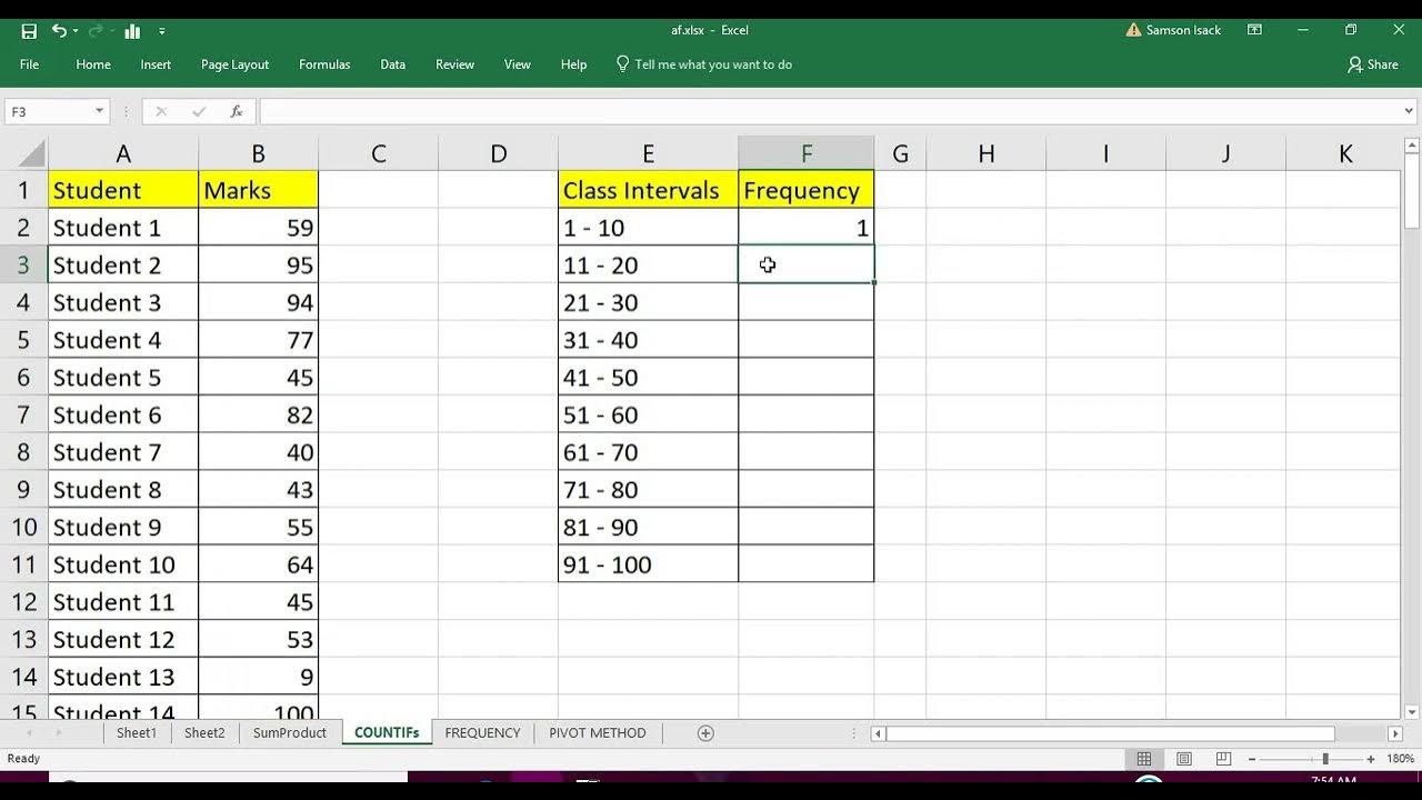 Excel Class Intervals using CountIFs function YouTube