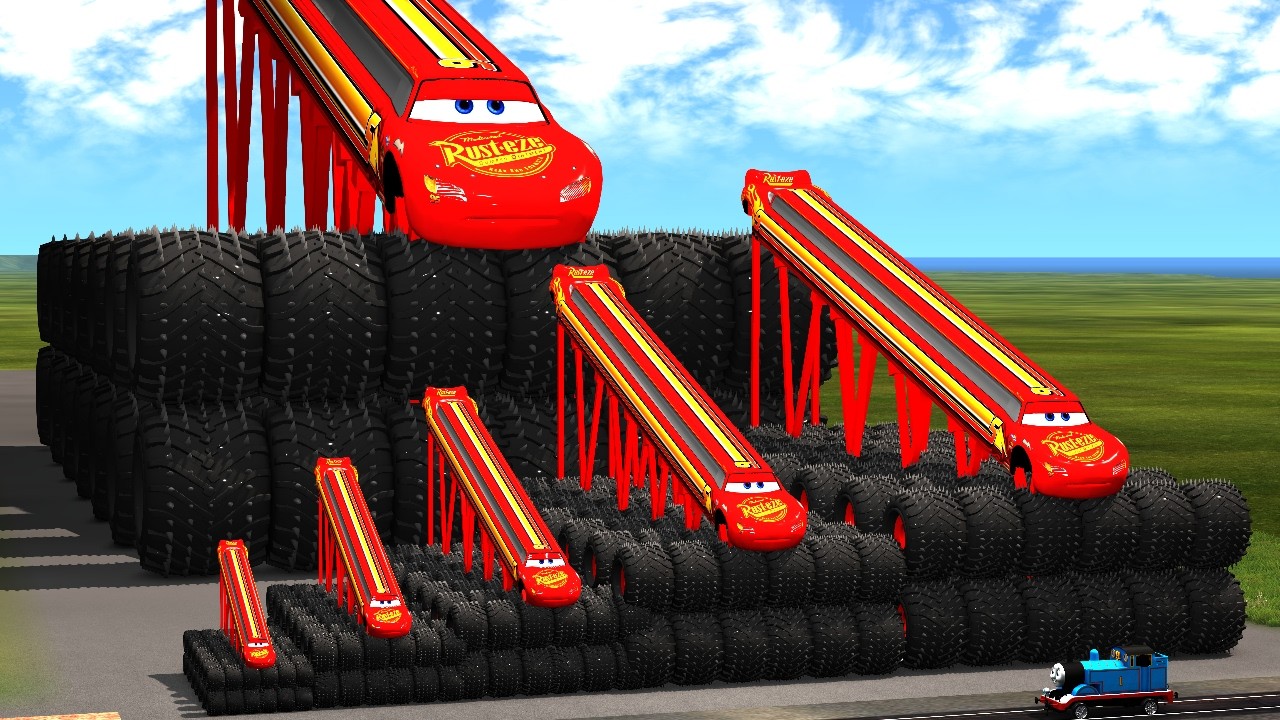 Big & Small Long McQueen on Massive Monster Tires vs Thomas Train | BeamNG.drive
