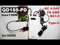 QD188-PD Супер повербарнк! max 130W Power Delivery 60W 4-24V PD QC3.0 Type-C 8x18650 KIT