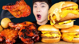 MUKBANG ASMRㅣGood! Spicy bbq Chicken Cheese Burger Cheese Ball Eat🍔Korean 후니 Hoony Real Eating Sound