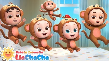 Lima Monyet Kecil Melompat di Tempat Tidur | Lagu Bermain Aman | LiaChaCha Bahasa Indonesia