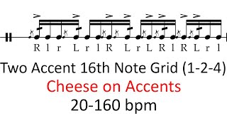 Cheese on accents (2 accents, 1-2-4) | 20-160 bpm 16th note grid sheet music