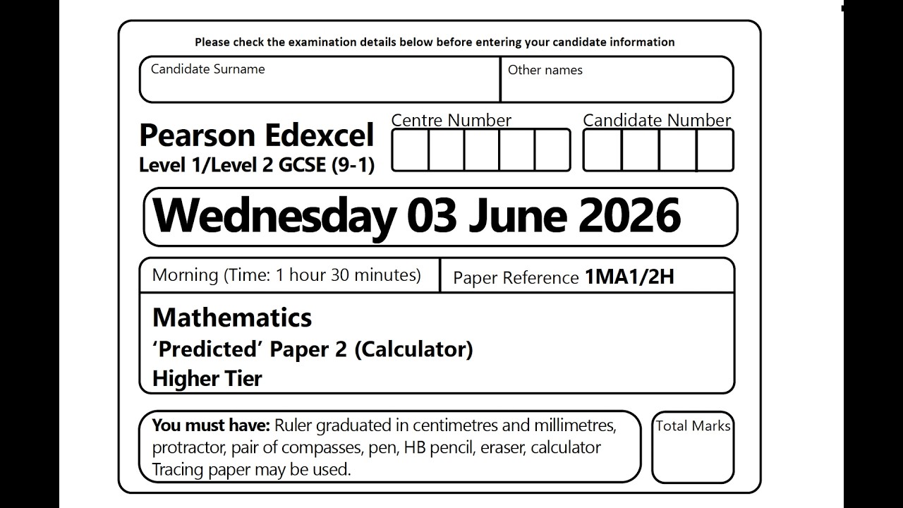Edexcel GCSE Maths | Predicted Paper 2 | Higher Tier | June 2026 ...