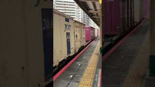 常磐快速線松戸駅を通過するEF66形100番台牽引の貨物列車