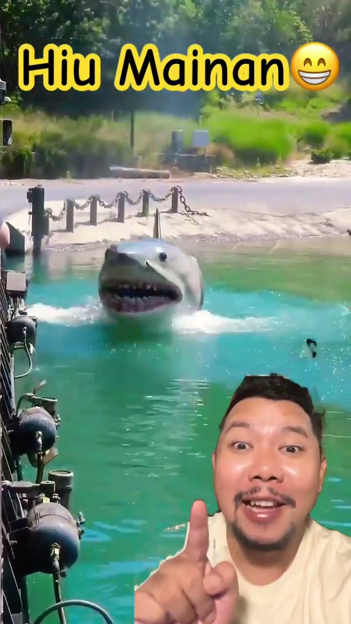 HIU MAINAN MIRIP ASLI YA!!?? #shark #animals #themepark #fun #summer #shortsfeed