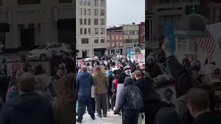 Protesters at the Pennsylvania Capitol chant "We will not be silenced"