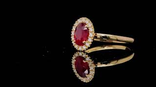 Natural Ruby Halo Ring in 18k Yellow Gold with Oval Ruby Diamonds - Orogem Jewelers
