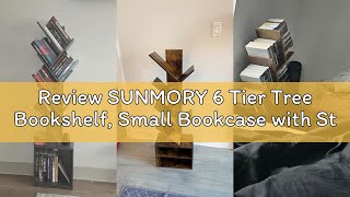 Review SUNMORY 6 Tier Tree Bookshelf, Small Bookcase with Storage Cabinet, Modern Tall Narrow Booksh