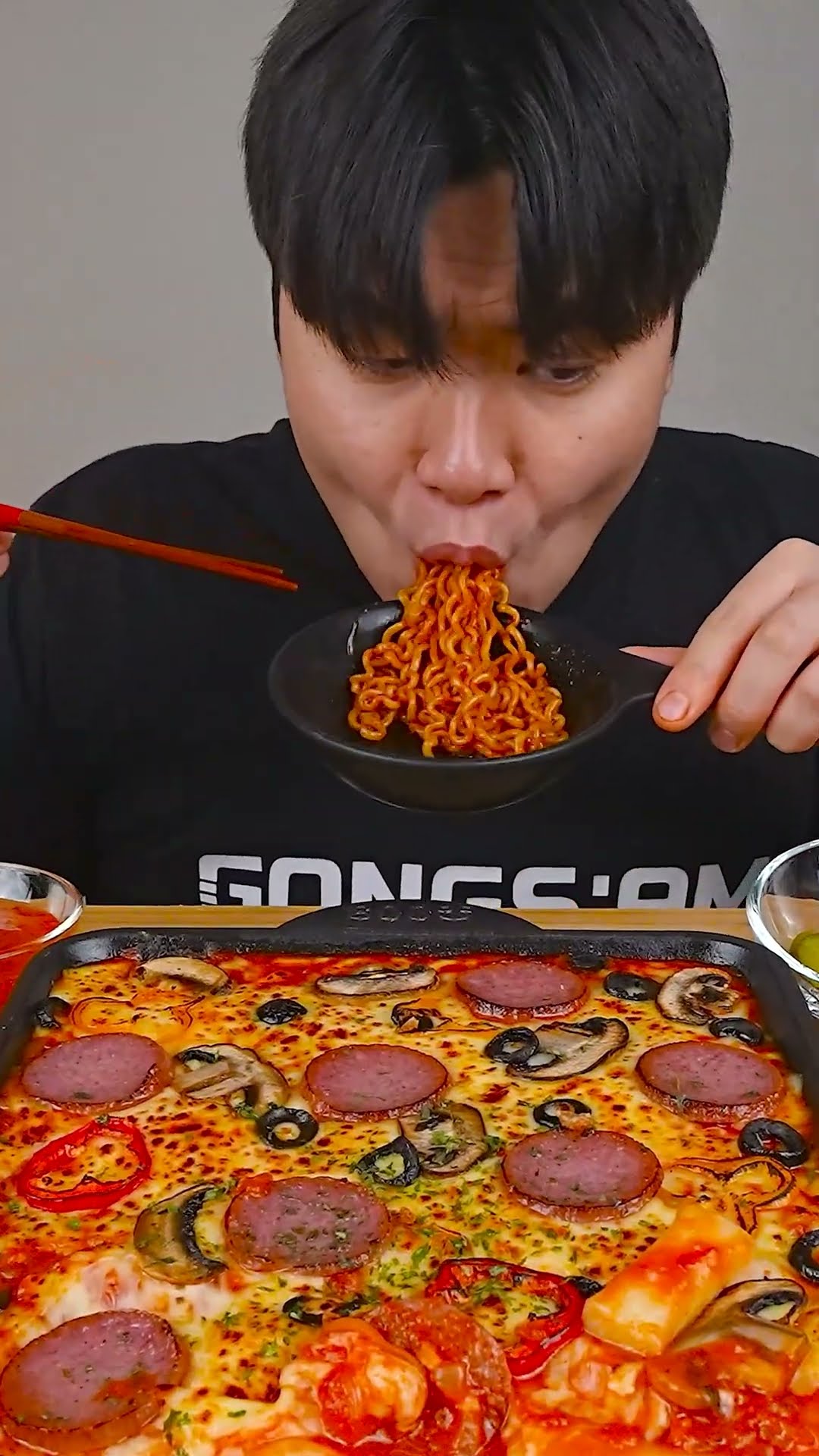 Fire noodle \u0026 cheese pizza \u0026 Hot dog ??? #shorts