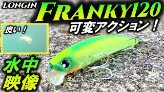 【LONGIN フランキー】水中映像  変幻自在な シーバスルアー⁉ パイロットミノーになりうるか。ロンジン Franky120