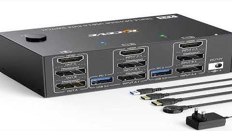 8K Triple Monitor KVM Switch 3 Monitors 2 Computers, 2 Displayport + HDMI USB3.0 KVM Switch with 4