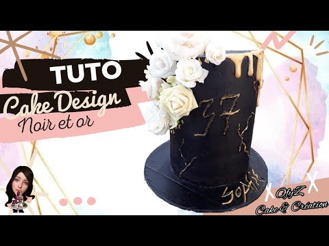 Gâteau noir et or avec cascade de rose. - YouTube