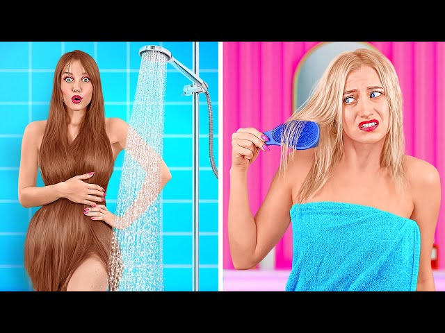 THIN HAIR VS THICK HAIR STRUGGLES || Crazy Girly Problems with Hair | Long VS Short Hair by 123 GO! class=