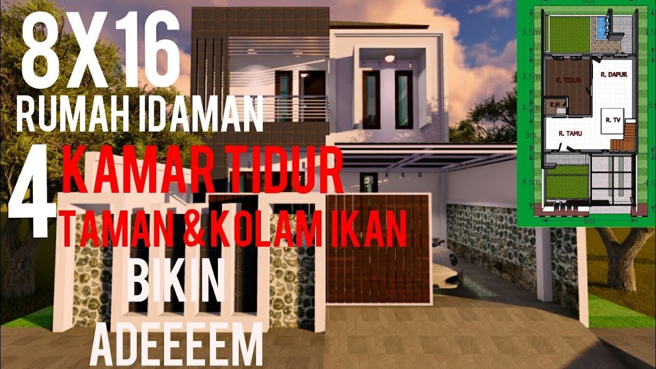 Desain Rumah 8x16m 2 Lantai Dengan 4 Kamar Tidur Minimalis Youtube