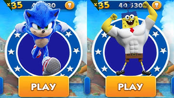 Sonic Dash vs Super Spongebob Run - Movie Sonic vs All Bosses Zazz Eggman All 70 Characters Unlocked