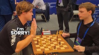 Why did Magnus Carlsen apologize to his opponent immediately after the game?