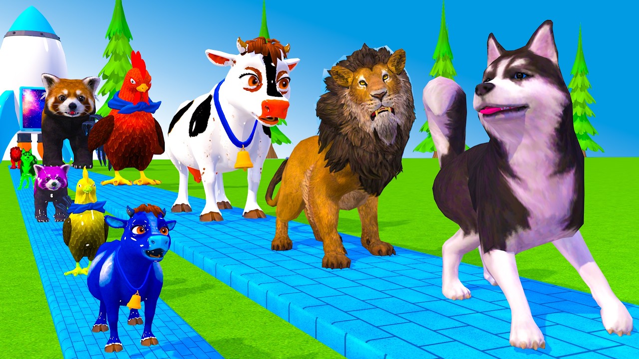 Long Slide Game With Cow Elephant Gorilla Hippopotamus Tiger 3d Animal Game Funny 3d Animals