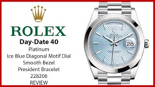 ▶ Rolex Day-Date 40 Platinum Ice Blue Diagonal Motif Dial & President Bracelet 228206 - REVIEW