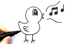 How to draw a cute bird singing | doodle #34