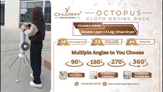 CHARMY Foldable Octopus Clothes Drying Rack – Multi-Layer with Shoe Rack & Round Base 4 Legs,